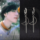 Kim Yugyeom Stainless Steel Moon Tassel Earrings